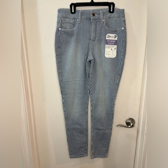 $69 Seven 7 Jeans High Rise Skinny Women’s Size 8 Blue/White Striped TUMMYLESS - Picture 2 of 10